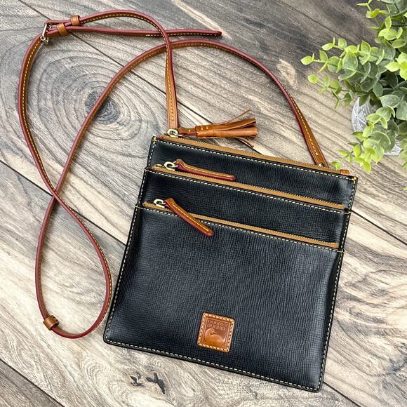 Dooney & Bourke Handbags - Dooney & Bourke Triple Zip Crossbody Bag Purse Black Leather